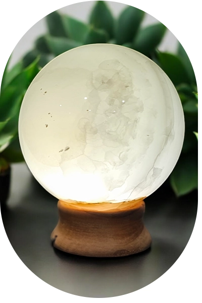 circle lamp stone on wooden stand